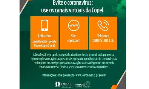 Copel adota medidas para evitar propagação do coronavírus