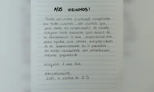 Coronavírus: vizinha se oferece para fazer compras para aqueles que fazem parte do grupo de risco