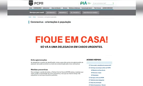 Polícia Civil cria página para orientar população durante a pandemia