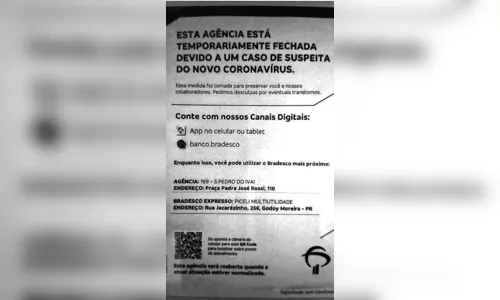 Agência do Bradesco de São João do Ivaí fecha temporariamente por causa de suspeita de coronavírus