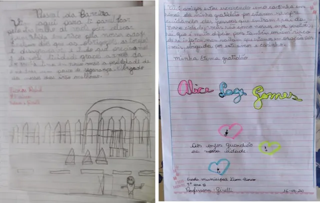 Crianças escrevem cartinhas para agradecer profissionais de saúde em Borrazópolis 