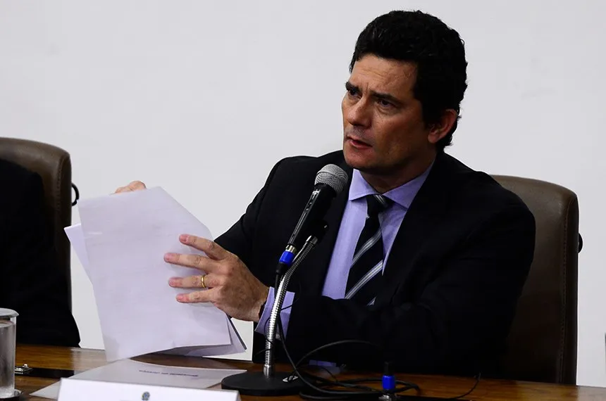 Sergio Moro, no pronunciamento em que comunicou a saída do Ministério da Justiça. (Foto: Marcello Casal Jr./Agência Brasil)