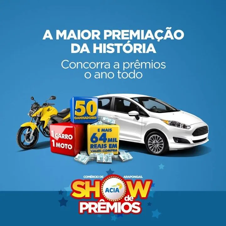 Arapongas: Acia entrega hoje 10 vales-compra de Show de Prêmios  - Imagem: Reprodução