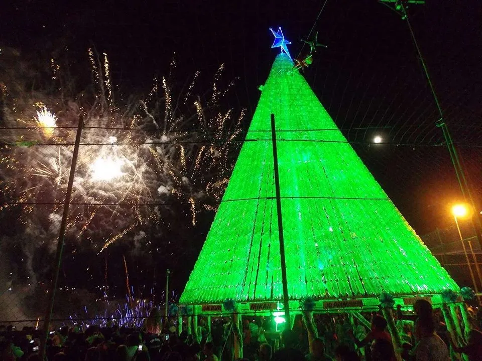 Árvore natalina de garrafas pet com 14,87 m bate recorde - Foto: RankBrasil