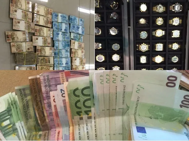 Dinheiro e relógios foram apreendidos na sede da Arxo, em Santa Catarina (Foto: Divulgação/PF)