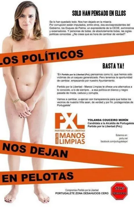 Candidata em Portugalete, na Espanha, divulgou cartaz de campanha no qual aparece nua (Foto: Reprodução/Twitter/PxL-Burgos)