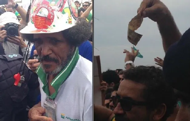 Militante do PT é hostilizado por participantes de protesto contra Dilma, que acenaram dinheiro - Imagem: Jornal do Brasil
