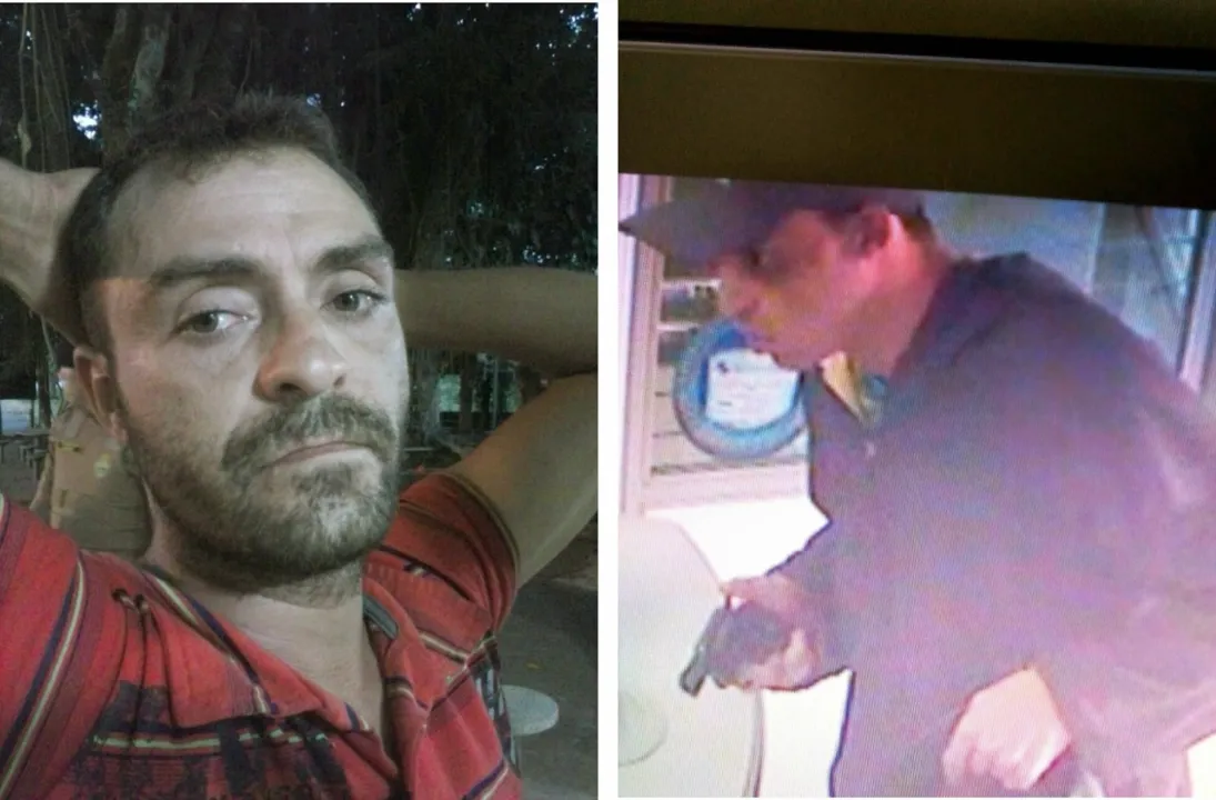 ​Valnir Martins de Freitas, o vulgo "Caveira", de 42 anos (à esquerda) e um comparsa durante assalto a lotérica - Foto: Blog do Berimbau