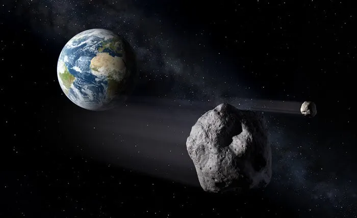 Ilustração feita pela Agência Espacial Europeia mostra asteroides passando próximo da Terra (Foto: ESA/P.Carril)