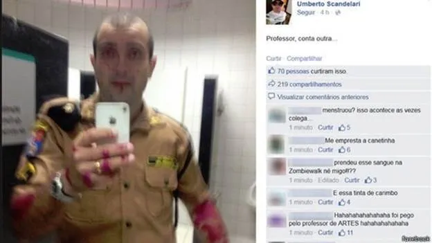Suposto 'sangue' na foto publicada por PM é 'tinta', afirma corporação (Foto: Facebook/BBC)