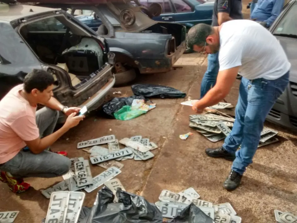 Placas de veículos encontradas em Apucarana (Foto: TNOnline)