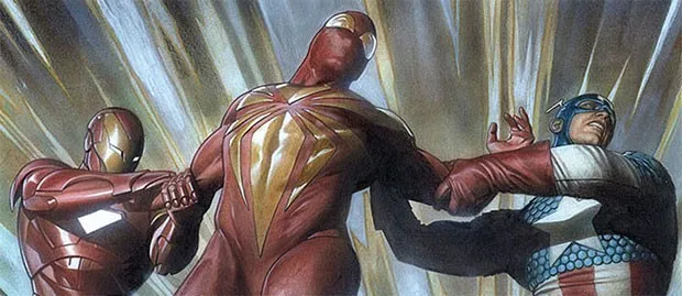 Homem de Ferro e Capitão América dividiram o Homem-Aranha na 'Guerra civil' das HQs (Foto: Divulgação/Marvel)