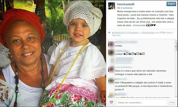 O ator Henri Castelli publicou uma foto da filha com Mãe Neide nas redes sociais há duas semanas (Foto: Reprodução/Instagram)