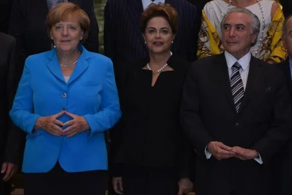 A chanceler alemã, Angela Merkel, a presidenta Dilma Rousseff e o vice-presidente Michel TemerValter Campanato/Agência Brasil