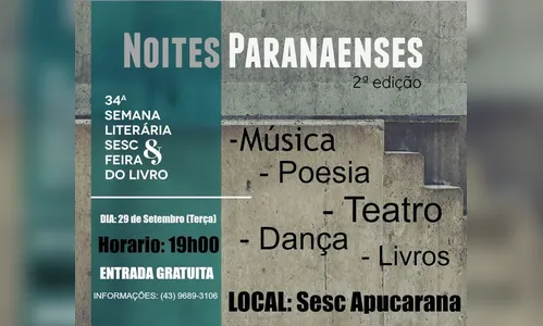 Sarau Noites Paranaenses acontece hoje no Sesc Apucarana