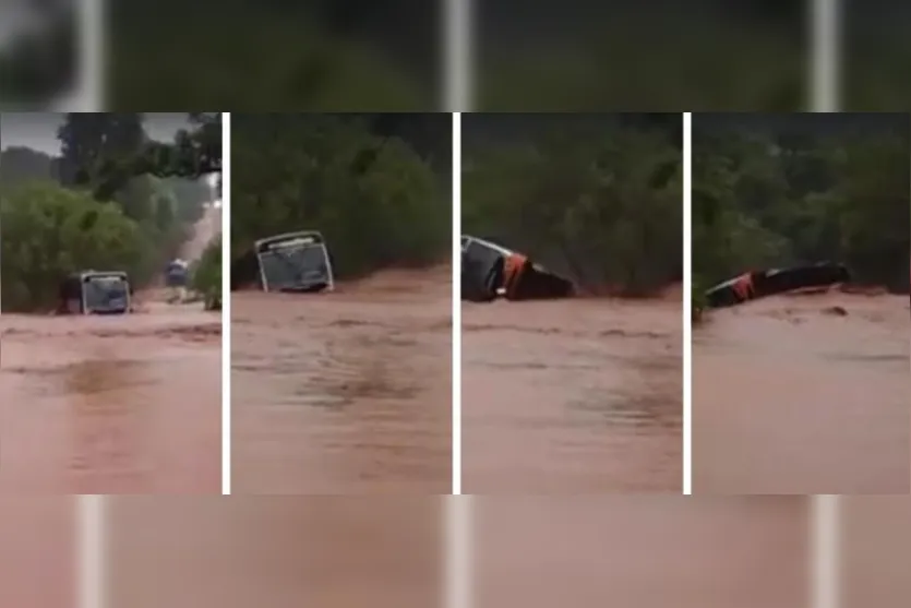  Ônibus foi arrastado pela água em Rolândia e Bombeiros realizam buscas para localizar motorista -= Imagens: Diego Silva - portalrolandia.com.br 