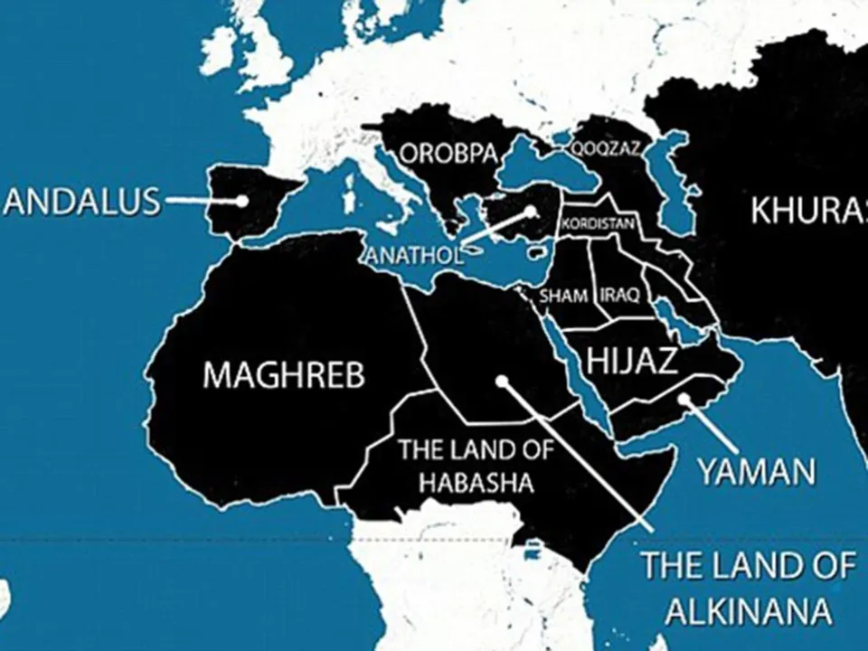 Um mapa divulgado anteriormente mostrava as áreas que o Estado Islâmico pretende controlar, incluindo a Espanha e grande parte da Ásia e da África. Foto: independent.co.uk