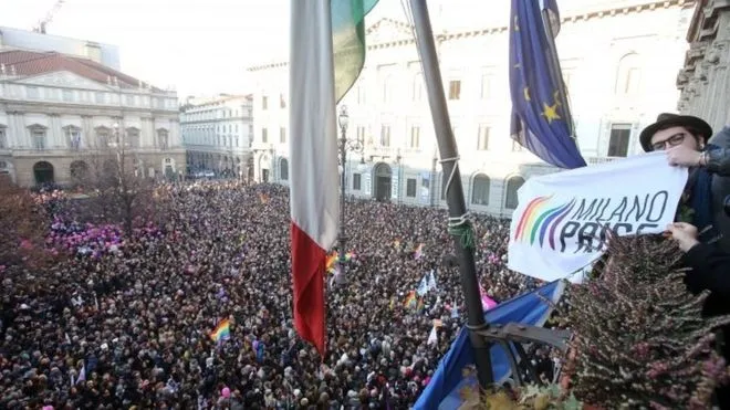 Segundo os organizadores, foram realizados protestos em mais de 100 cidades italianas, incluindo Milão. Foto: bbc.com