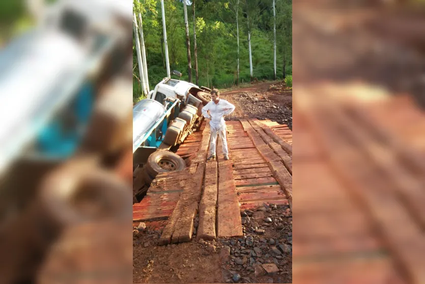 Caminhão carregado com leite cai na ponte do Rio Bom