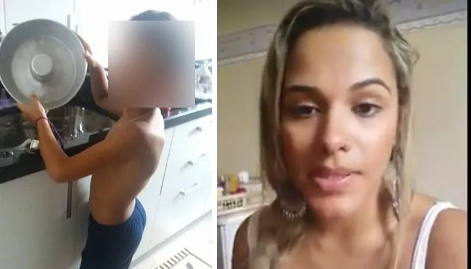 A dona de casa Julyane Baptista, de 24 anos, moradora do bairro Santa Cândida, em Curitiba, se surpreendeu com a repercussão  de uma foto que postou do filho, de 8 anos, lavando louça - Imagem: Reprodução