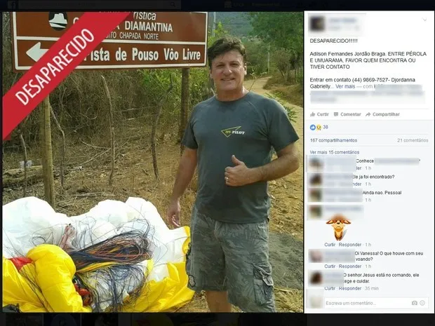Foto de Adilson Fernandes Jordão Braga está sendo divulgada nas redes sociais -  Foto: Facebook/Reprodução