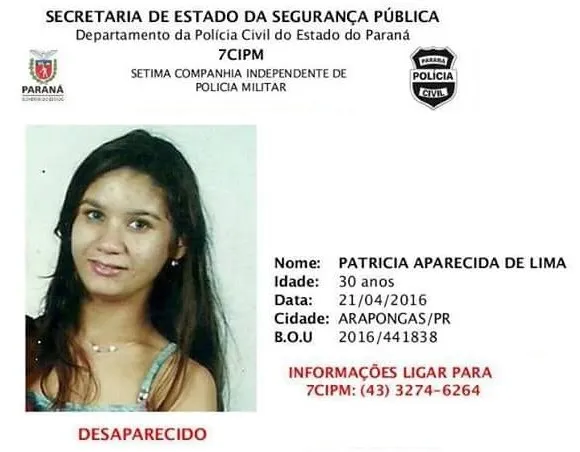 Mulher de Arapongas desaparecida na noite do feriado de Tiradentes (Foto: Divulgação/Polícia Militar)