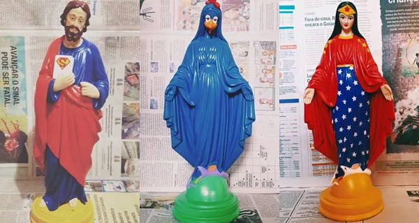 Esculturas de Ana Smile fazem referência a figuras da fé cristâ e da cultura pop (Foto: Reprodução/Facebook)