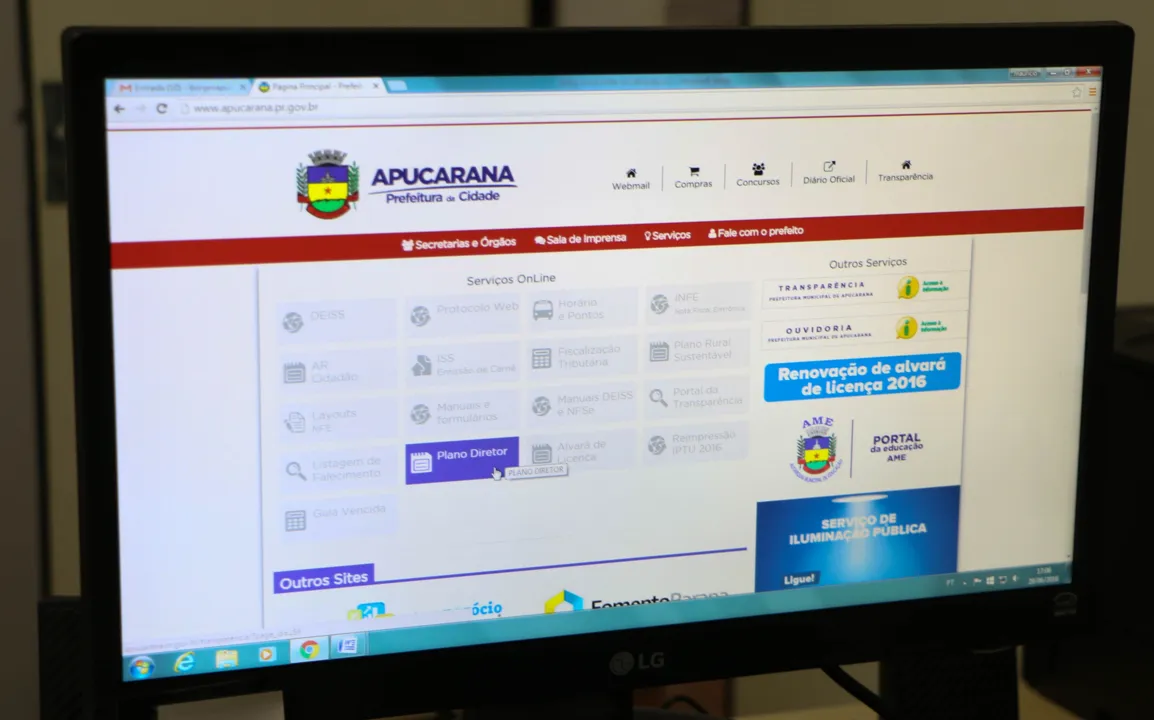 O site da prefeitura de Apucarana: saída do ar cumpre legislação eleitoral - Foto: Divulgação 
