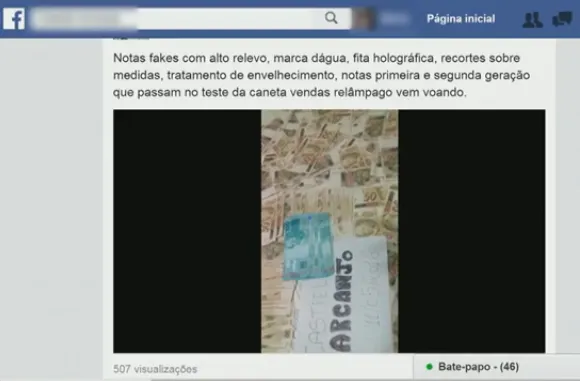 Página no Facebook oferece dinheiro falso e entrega a domicílio. Foto: Reprodução/Facebook