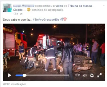Compartilhamento foi feito na madrugada da terça-feira, após ele receber alta do hospital (Foto - Reprodução/Facebook)