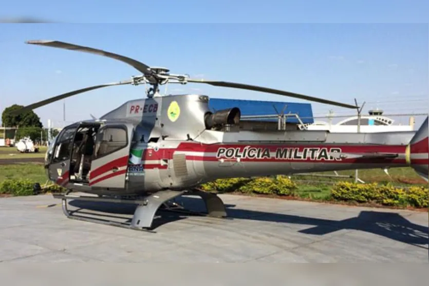  O helicóptero do BPMOA, sediado em Londrina, fé utilizado para auxiliar na localização de bando que assaltou banco - Foto - Reprodução 