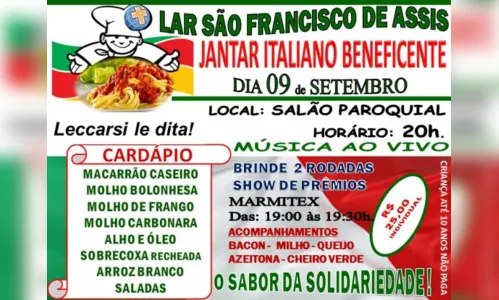 Jantar beneficente ao Lar São Francisco de Assis acontece amanhã