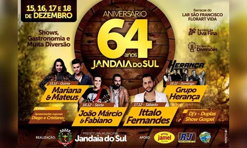Jandaia do Sul comemora 64 anos com quatro dias de festa
