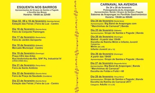 
							Arapongas divulga programação para o Carnaval 2017
						
						