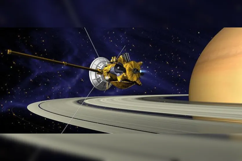  ​A NASA lançou a sonda espacial Cassini em 1997 com o objetivo de estudar Saturno - Ilustração da NASA 
