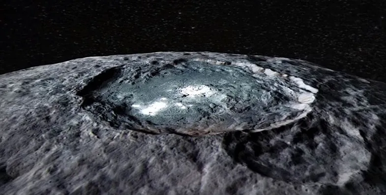 Foto da superfície de Ceres feita pela missão Dawn, da NASA: material orgânico e possbilidade de vida  - Foto: NASA