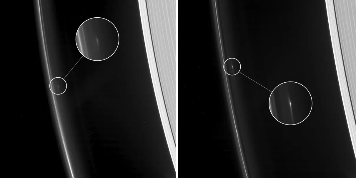 Sonda Cassini tirou fotos de objetos grandes dentro de um anel exterior de Saturno - Foto: NASA/JPL-CALTECH/SPACE SCIENCE INSTITUTE