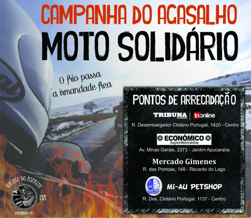Campanha é promovida pelo Moto Clube Vikings do Asfalto. Foto: Divulgação
