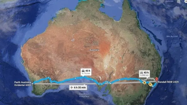  Menino de 12 anos pretendia cruzar a Austrália dirigindo um carro Foto: GOOGLE MAPS