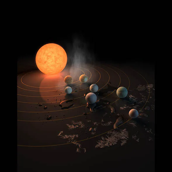 Imagem artística de sistema TRAPPIST-1 - Foto: Nature