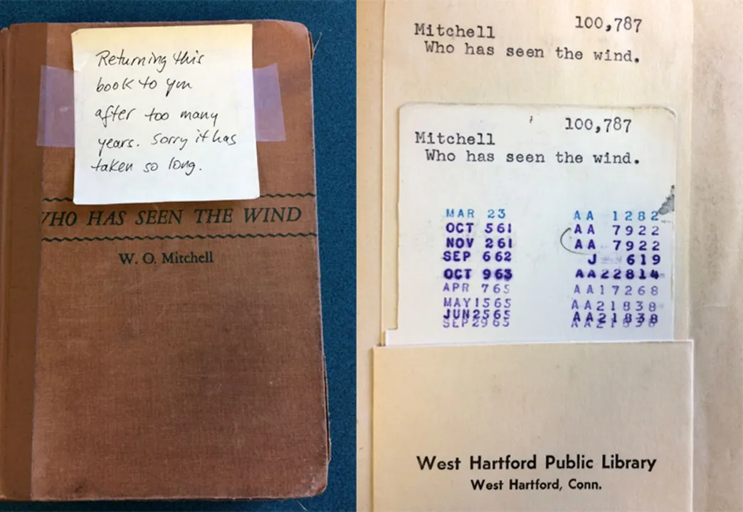 O livro, a ficha de devolução e o bilhete de desculpas - Foto: West Hartford Libraries/Facebook